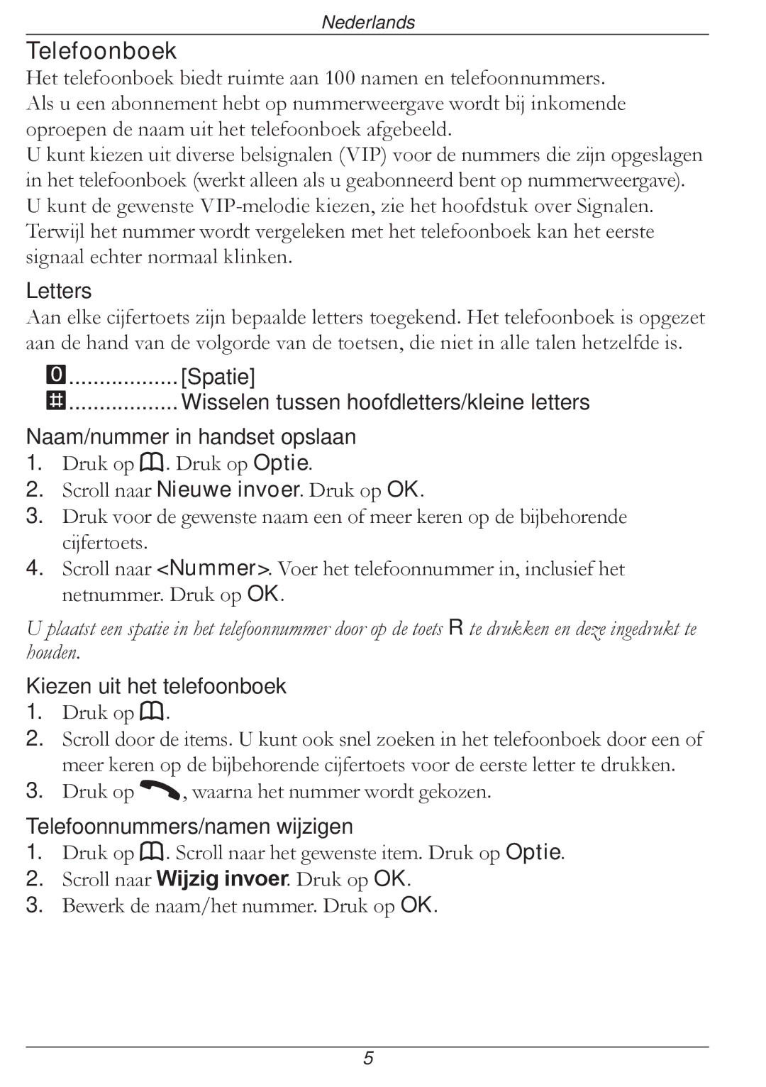 Doro 316 manual Telefoonboek 