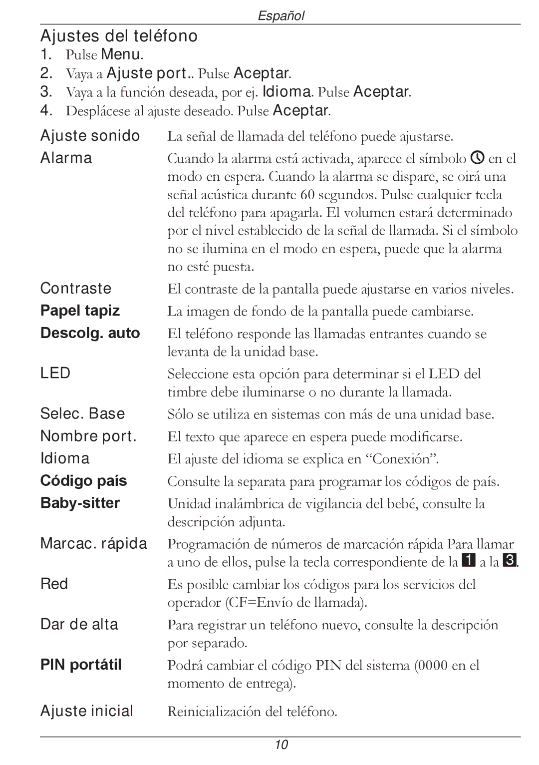 Doro 316 manual Ajustes del teléfono 