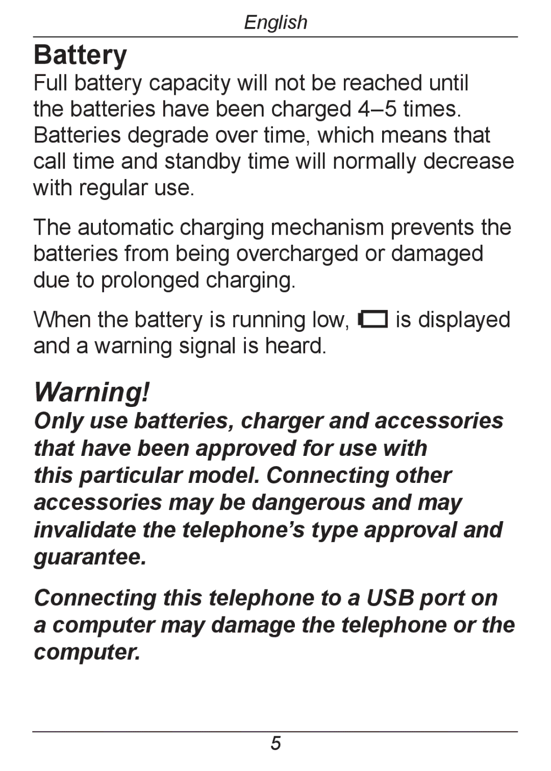 Doro 326I GSM manual Battery 