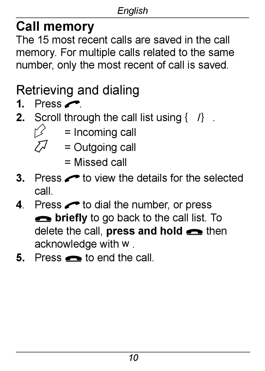 Doro 326I GSM manual Call memory, Retrieving and dialing 