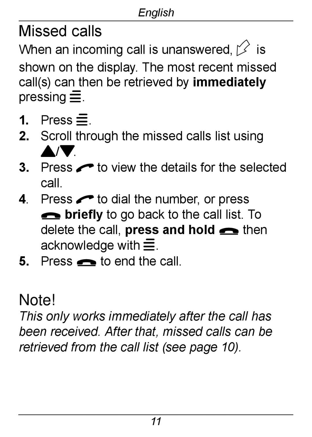 Doro 326I GSM manual Missed calls 