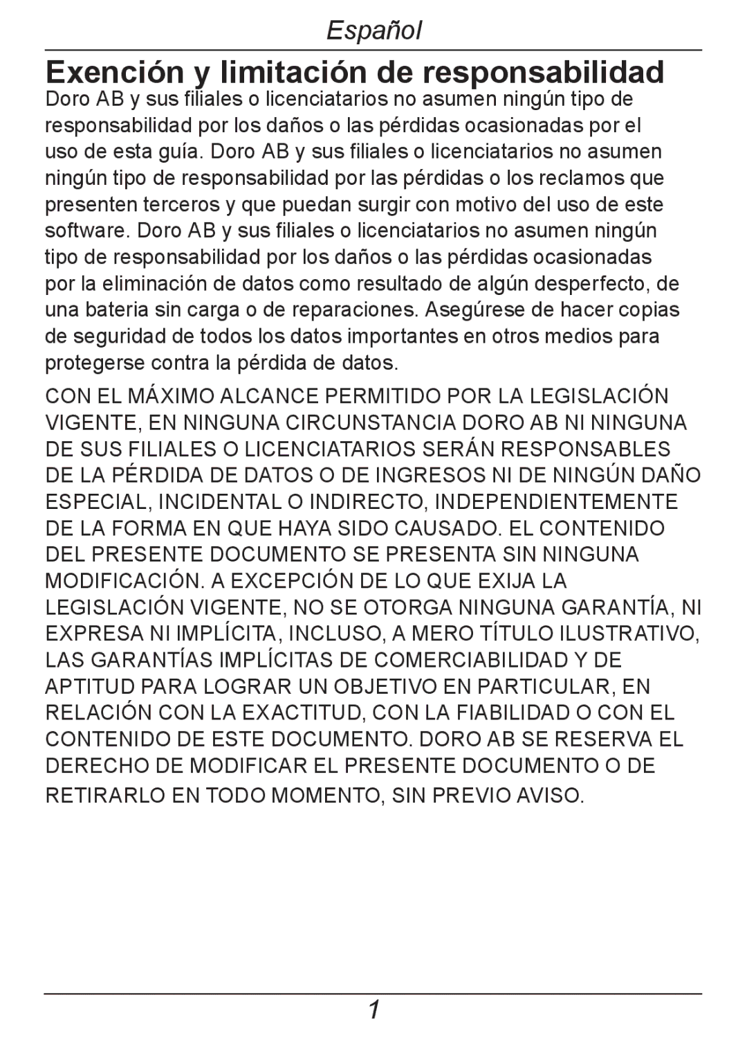 Doro 326I GSM manual Exención y limitación de responsabilidad 