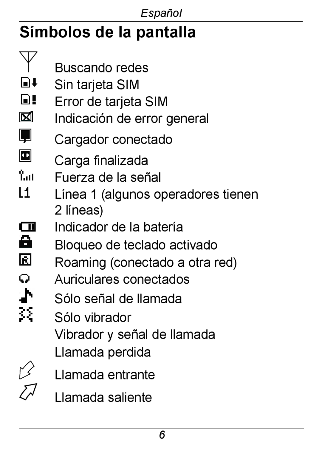 Doro 326I GSM manual Símbolos de la pantalla 