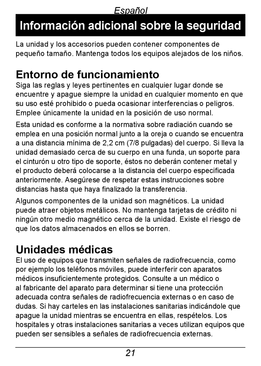 Doro 326I GSM manual Entorno de funcionamiento, Unidades médicas 