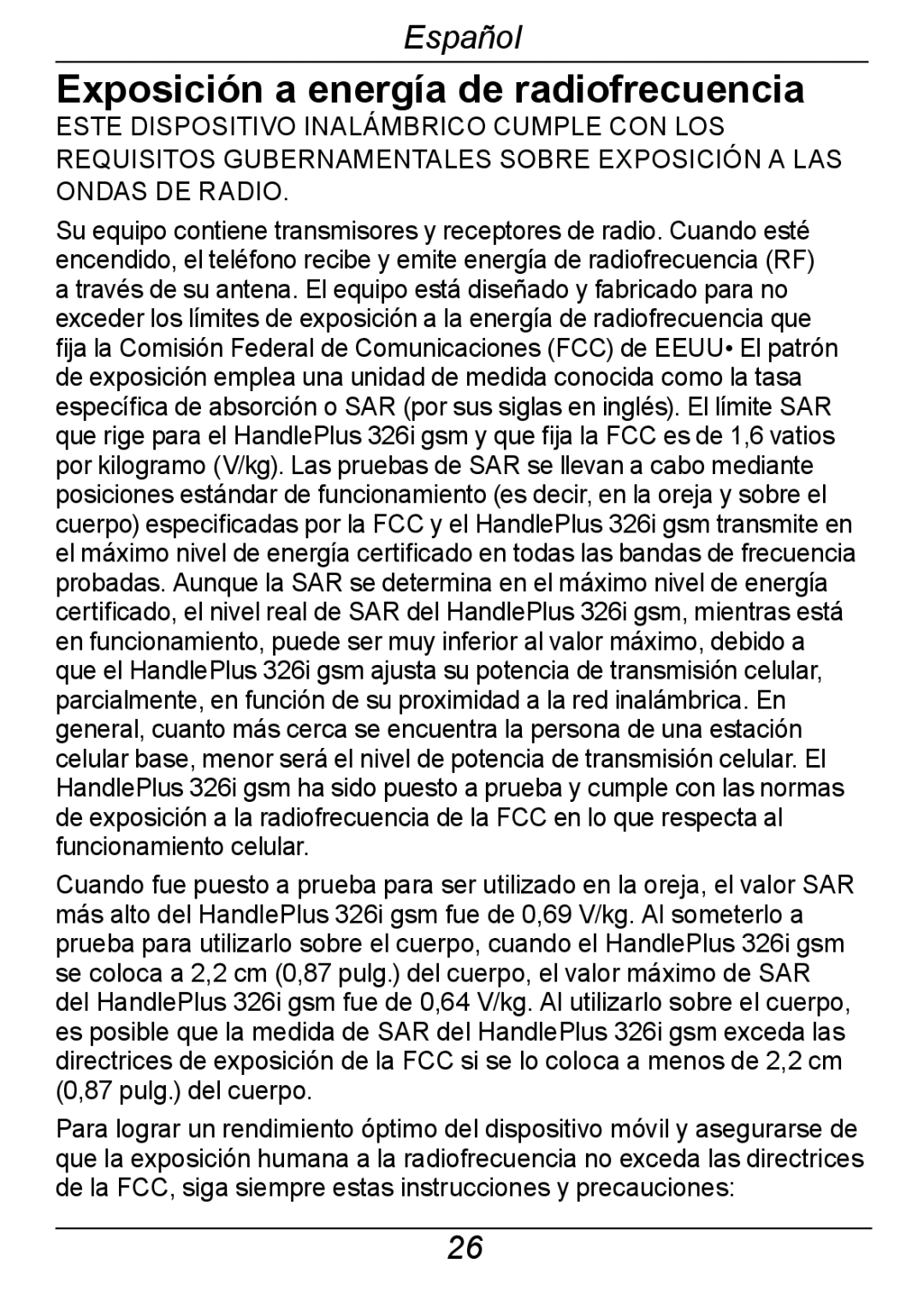 Doro 326I GSM manual Exposición a energía de radiofrecuencia 