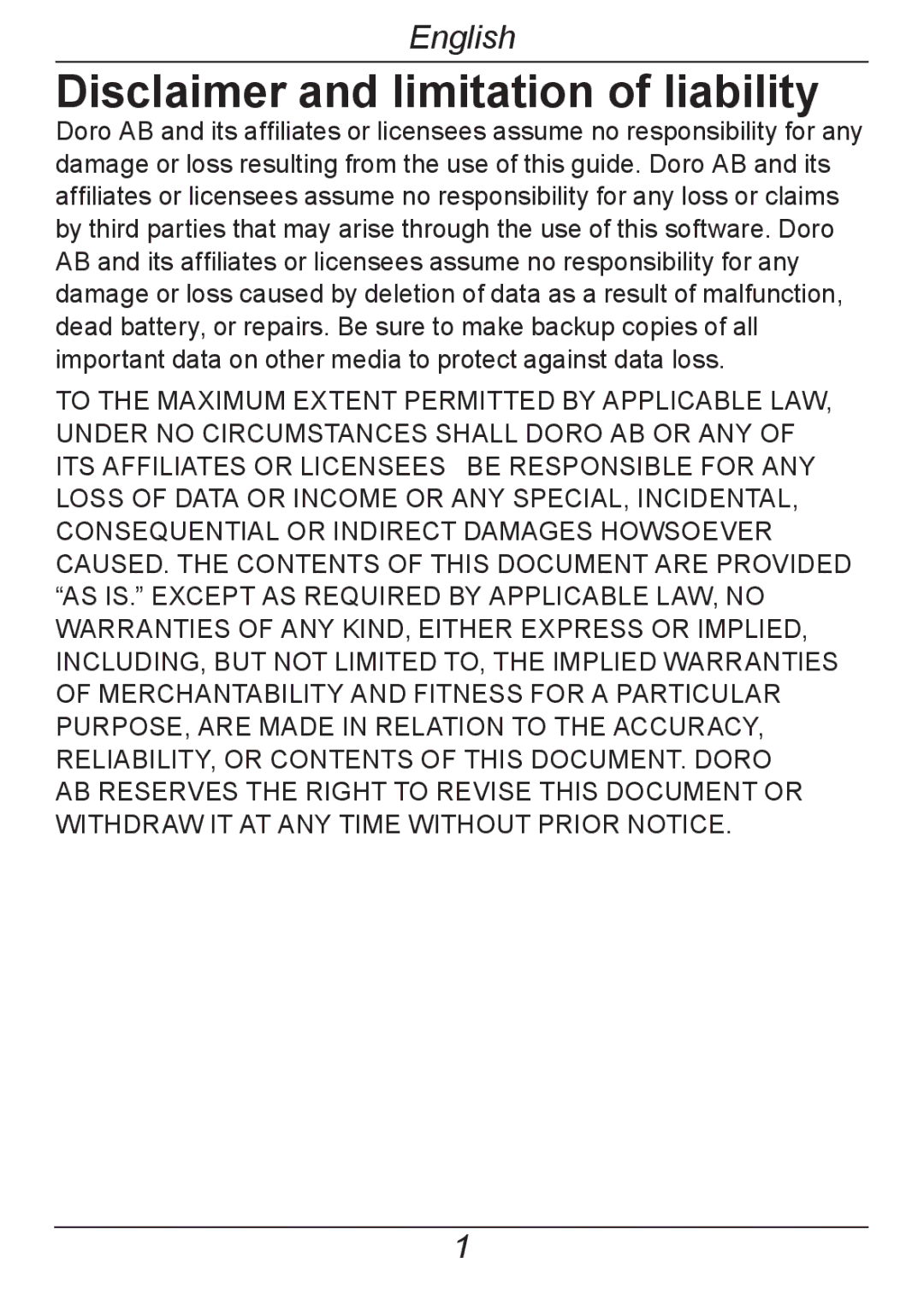 Doro 326I GSM manual Disclaimer and limitation of liability 