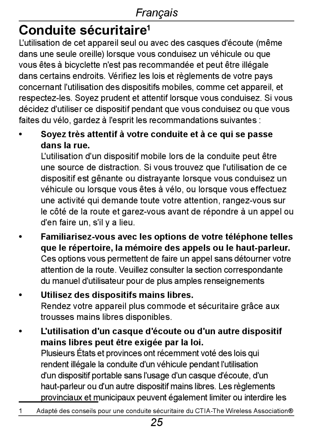 Doro 326I GSM manual Conduite sécuritaire, Utilisez des dispositifs mains libres 