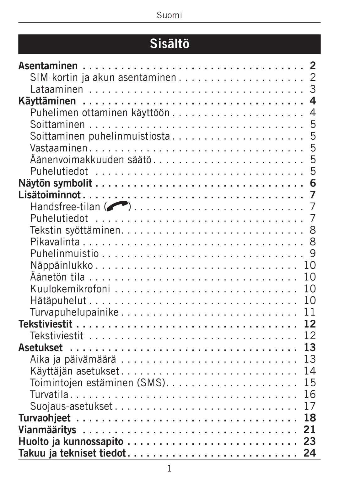 Doro 338GSM manual Sisältö 