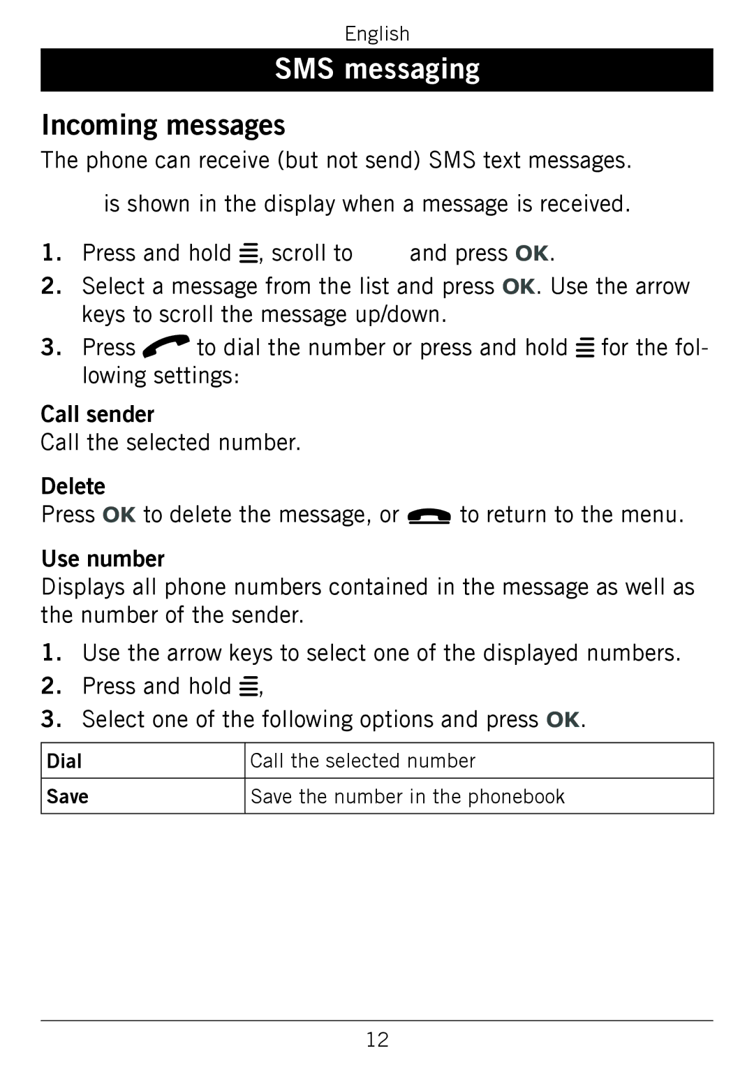 Doro 338GSM manual SMS messaging, Incoming messages 