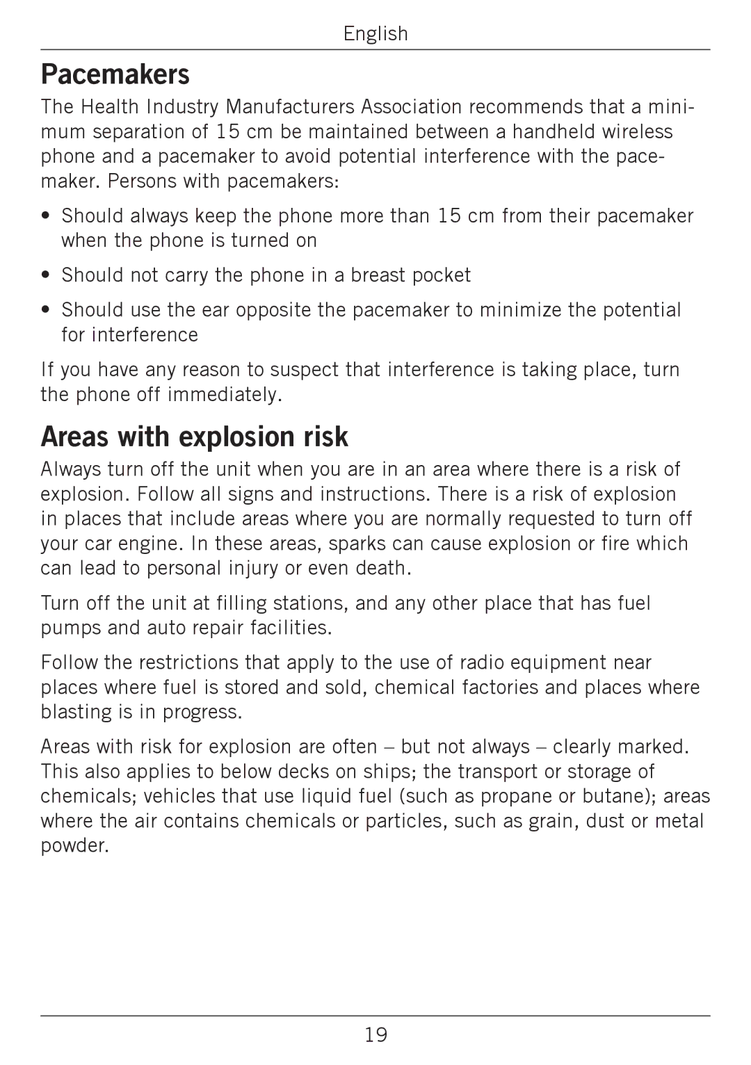 Doro 338GSM manual Pacemakers, Areas with explosion risk 