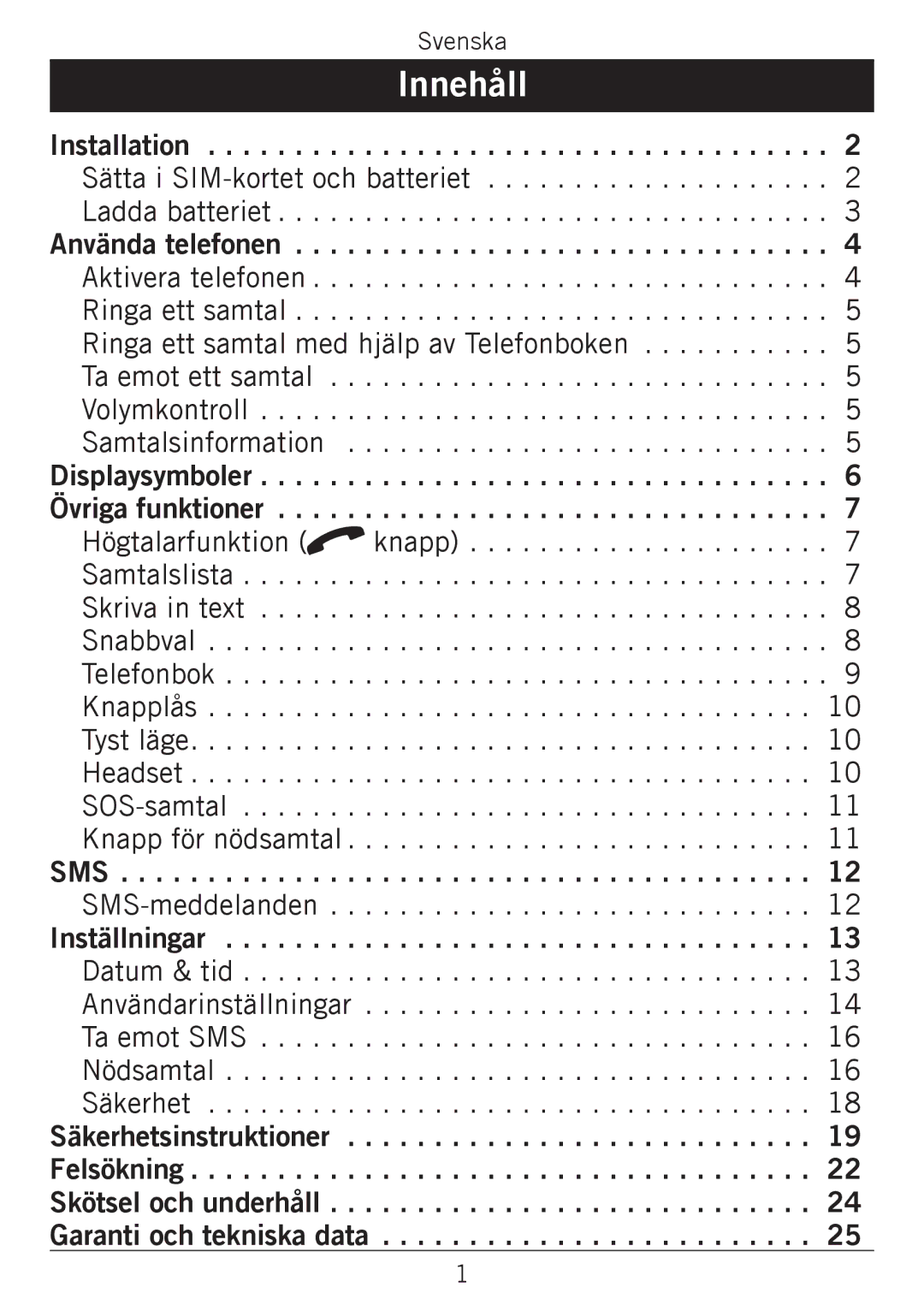 Doro 338GSM manual Innehåll 