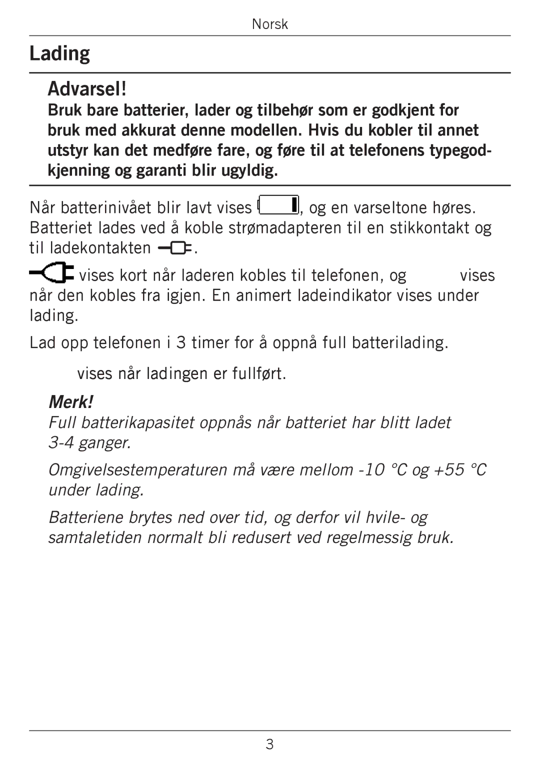 Doro 338GSM manual Lading, Merk 