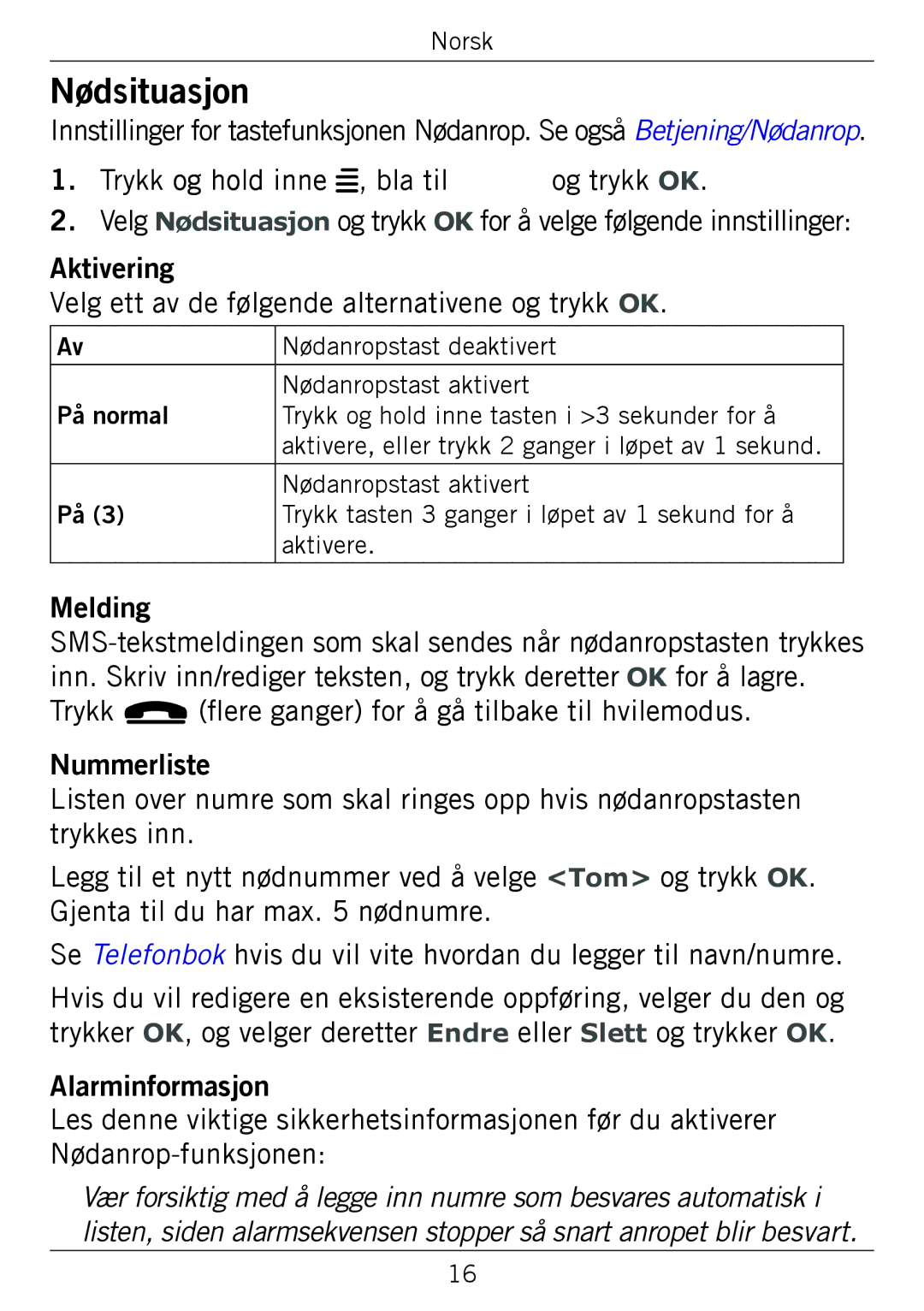 Doro 338GSM manual Nødsituasjon 