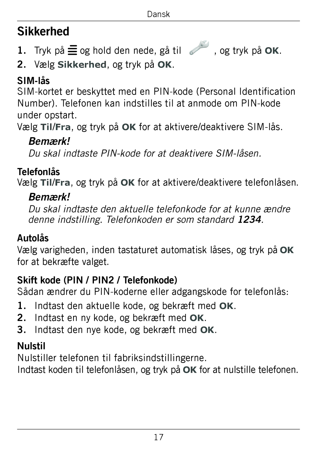 Doro 338GSM manual Sikkerhed 