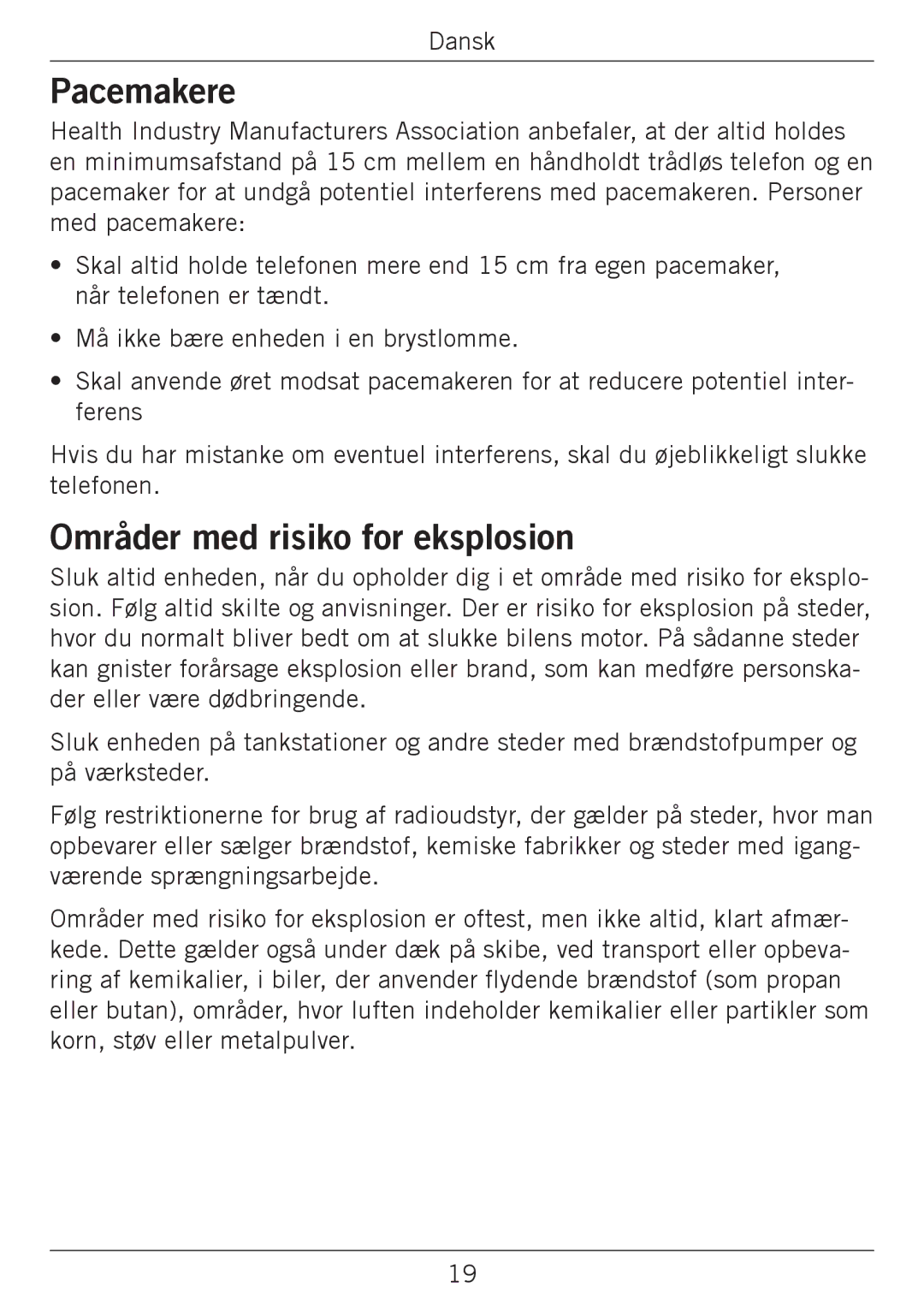 Doro 338GSM manual Pacemakere, Områder med risiko for eksplosion 