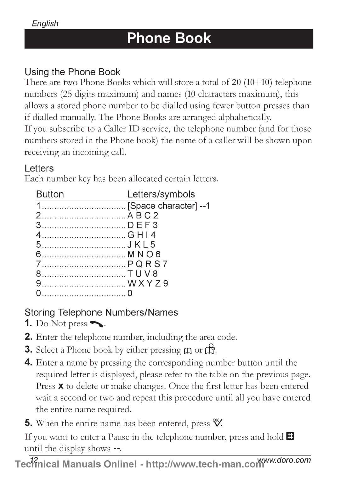 Doro 5055 manual Using the Phone Book 