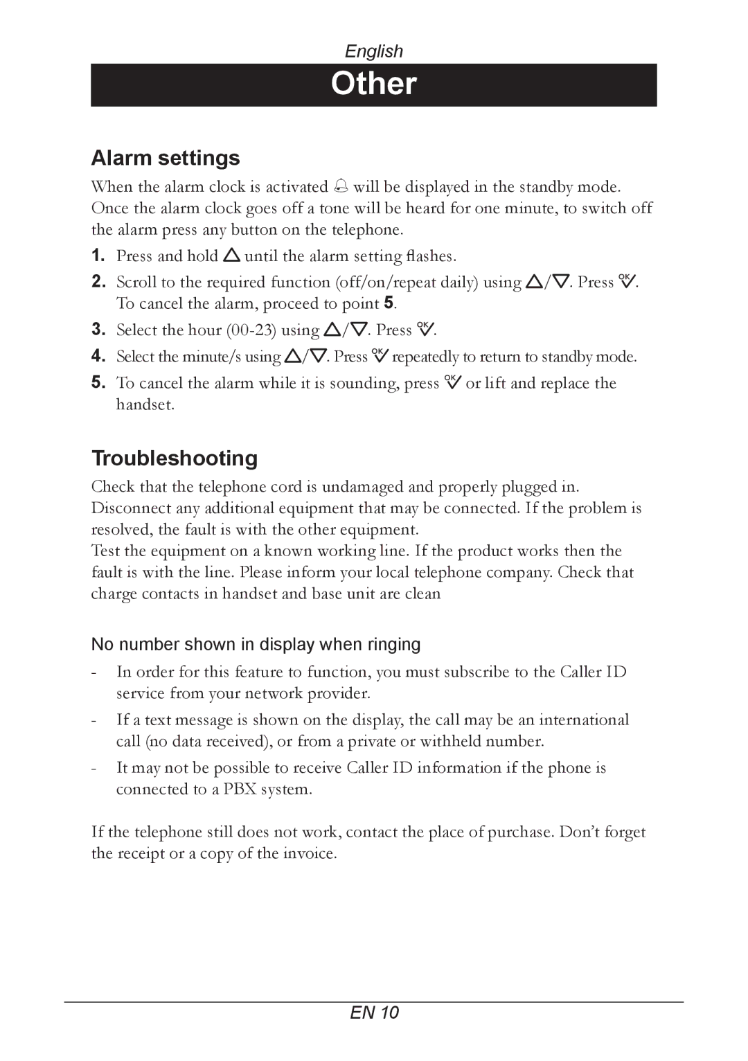 Doro 515C manual Alarm settings, Troubleshooting 