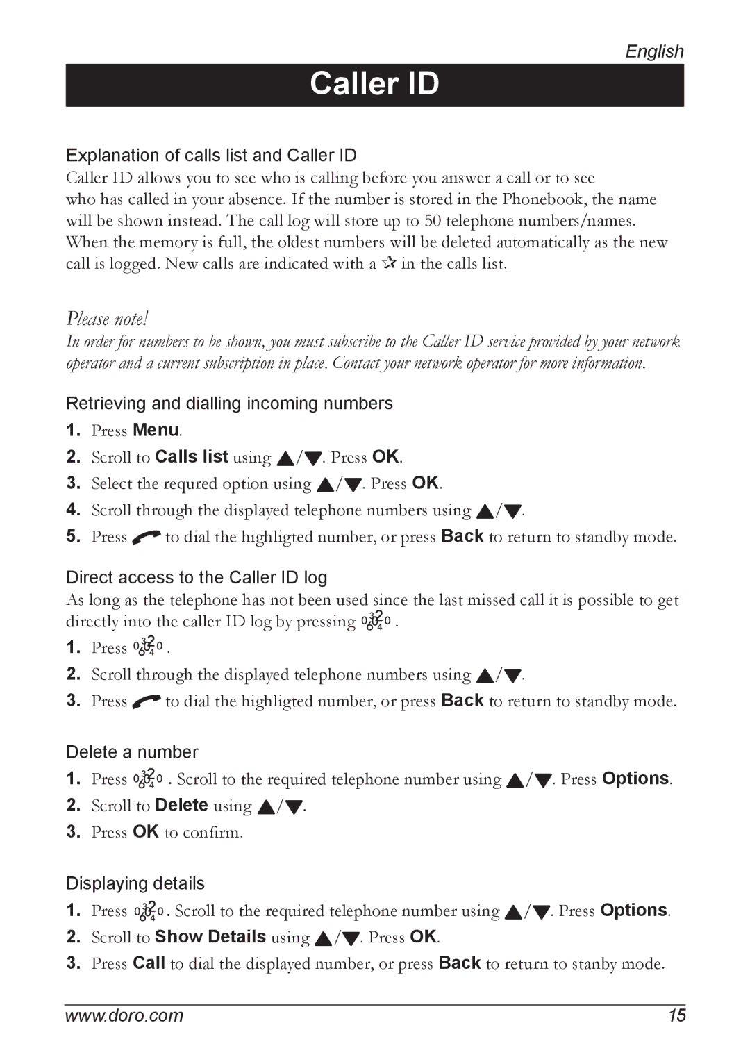 Doro 740 manual Caller ID 