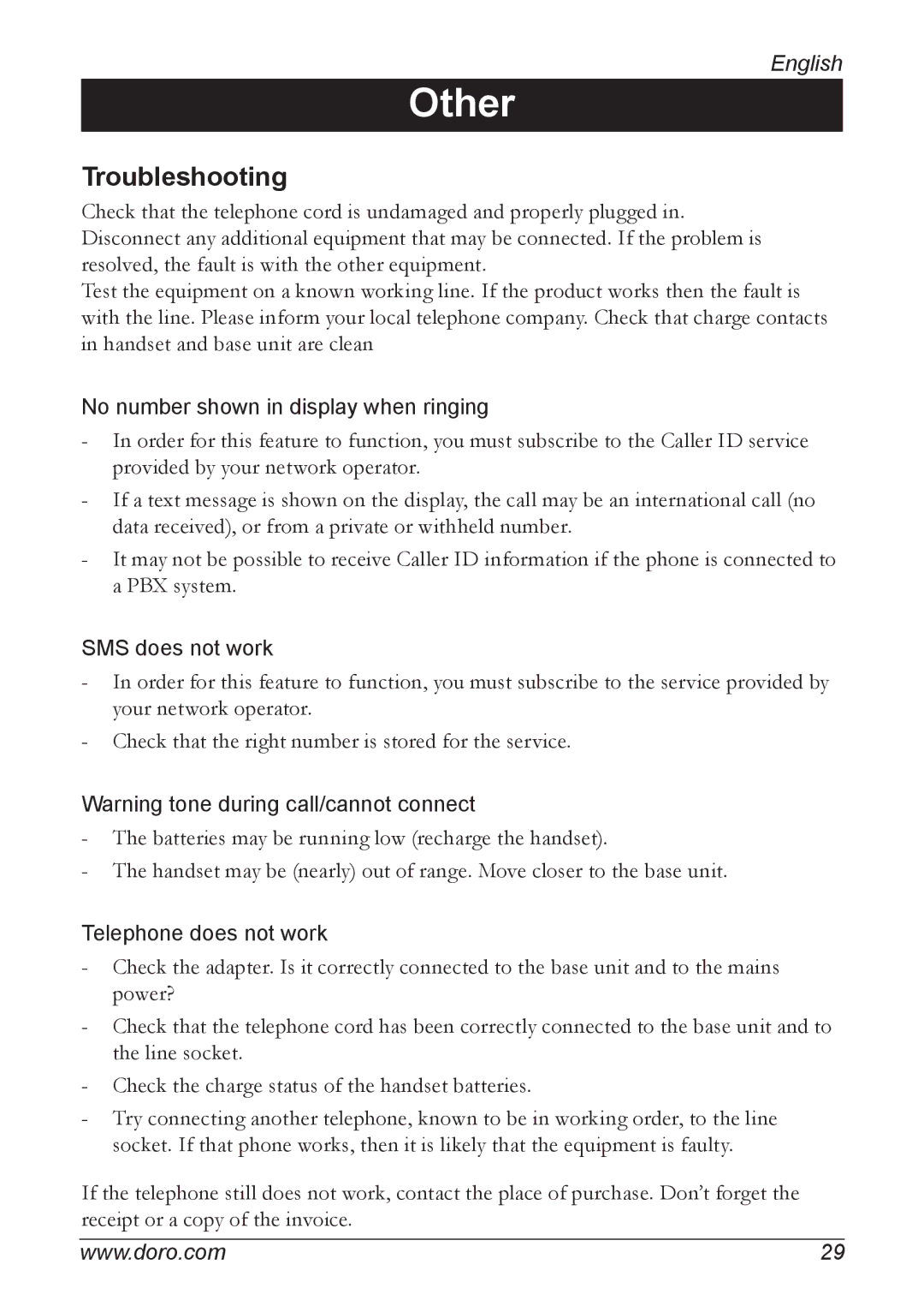 Doro 740 manual Other, Troubleshooting 