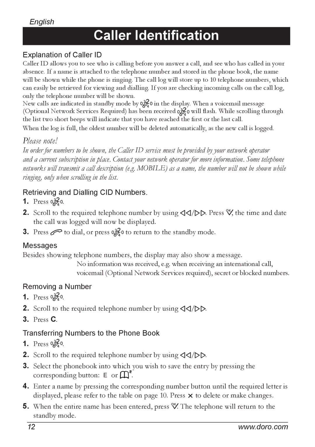 Doro 820, 830R manual Caller Identification, Explanation of Caller ID 