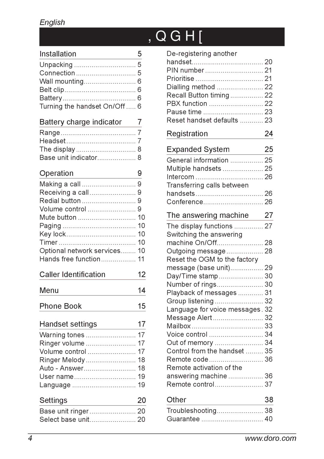 Doro 930R manual Index, English 