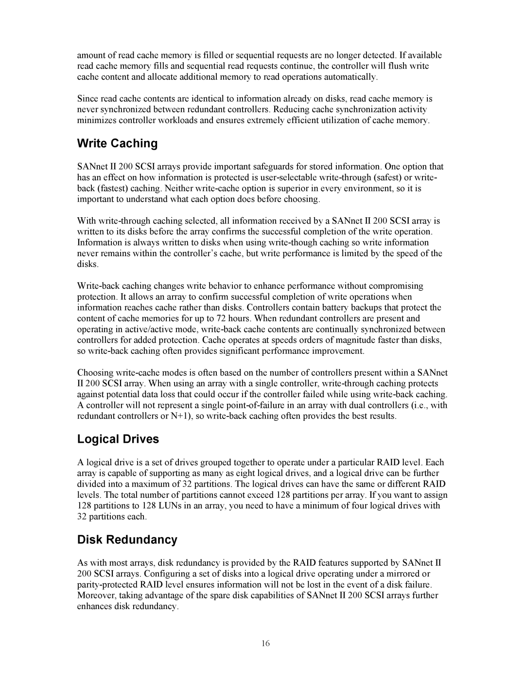 Dot Hill Systems 200 manual Write Caching, Logical Drives, Disk Redundancy 