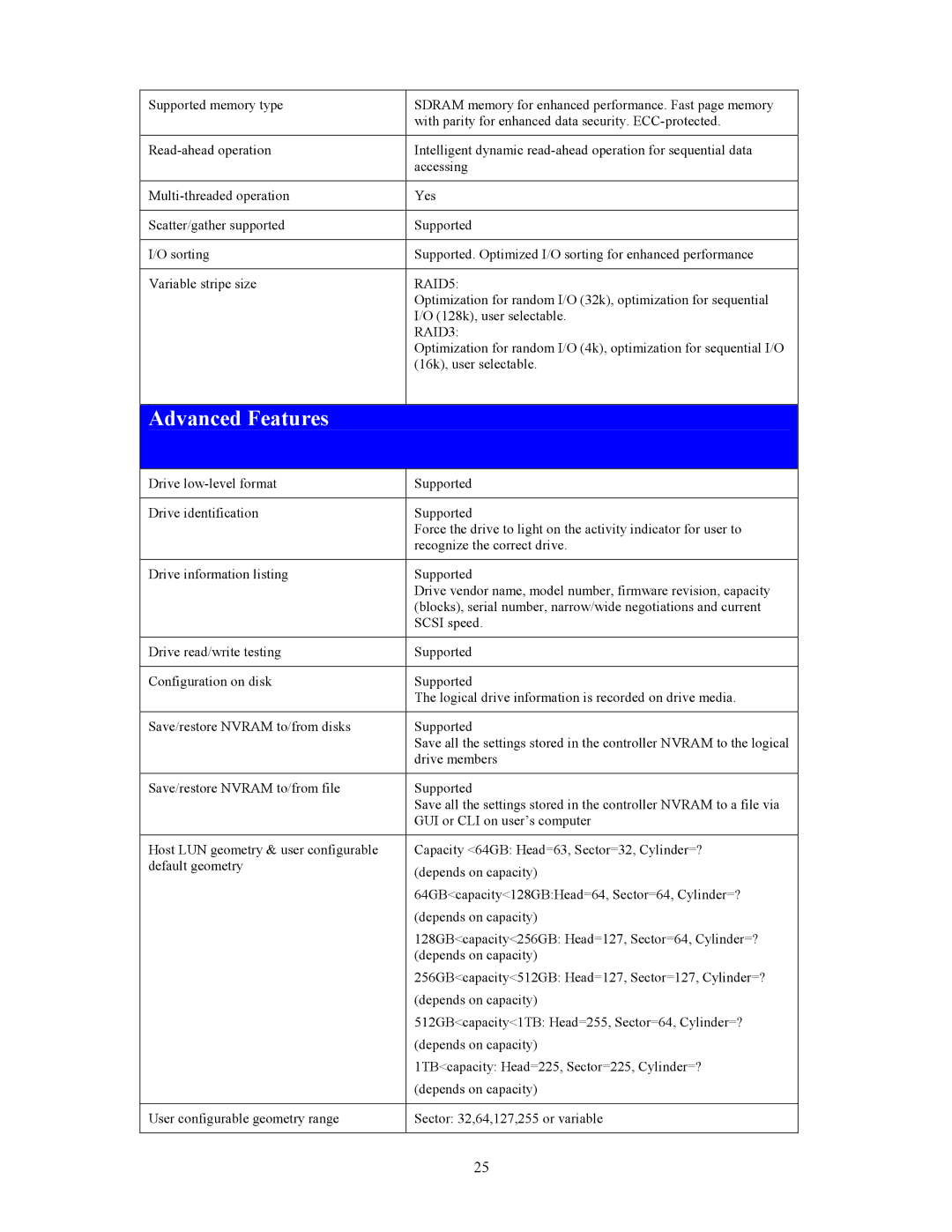 Dot Hill Systems 200 manual Advanced Features, RAID5, RAID3 