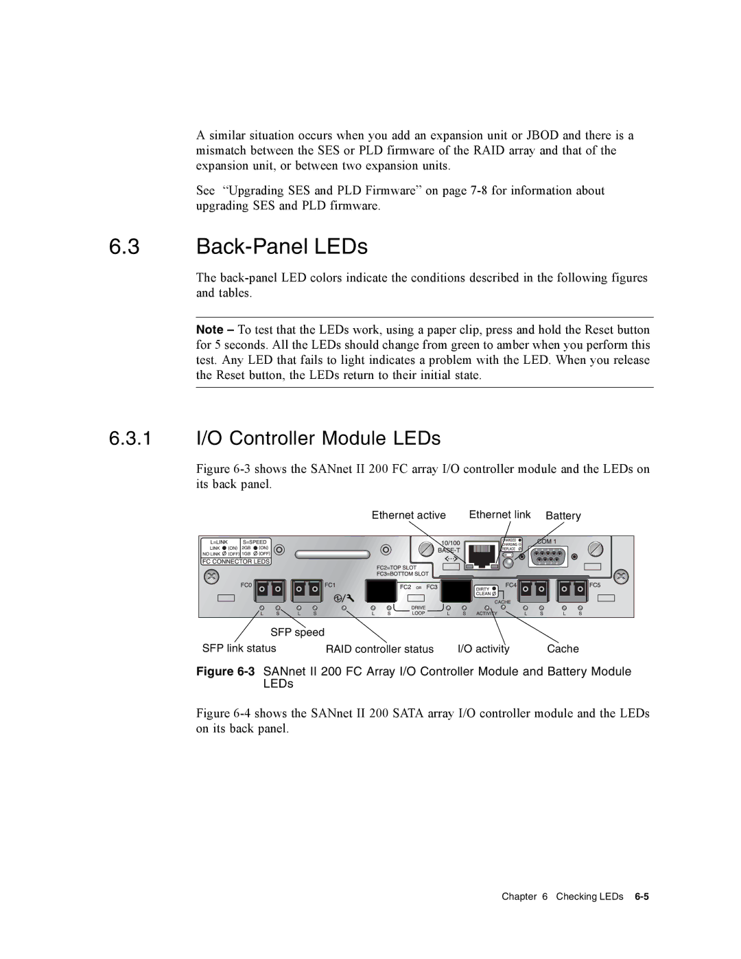 Dot Hill Systems II 200 FC service manual Back-Panel LEDs, 1 I/O Controller Module LEDs 