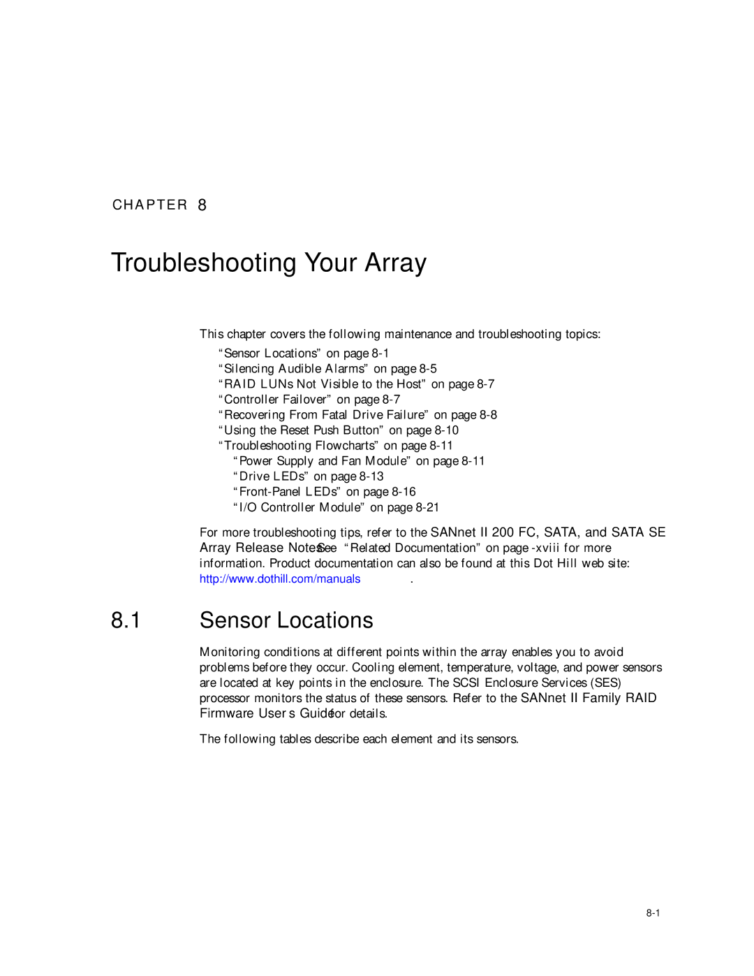 Dot Hill Systems II 200 FC service manual Troubleshooting Your Array, Sensor Locations 