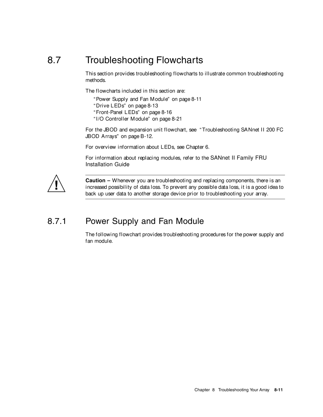 Dot Hill Systems II 200 FC service manual Troubleshooting Flowcharts, Power Supply and Fan Module 