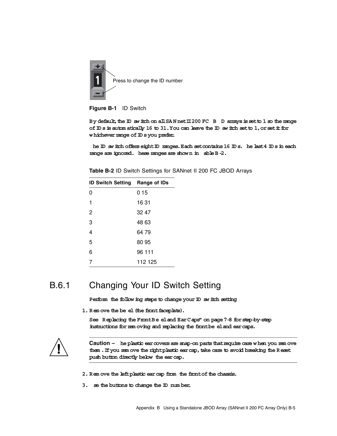 Dot Hill Systems Changing Your ID Switch Setting, Table B-2ID Switch Settings for SANnet II 200 FC Jbod Arrays 