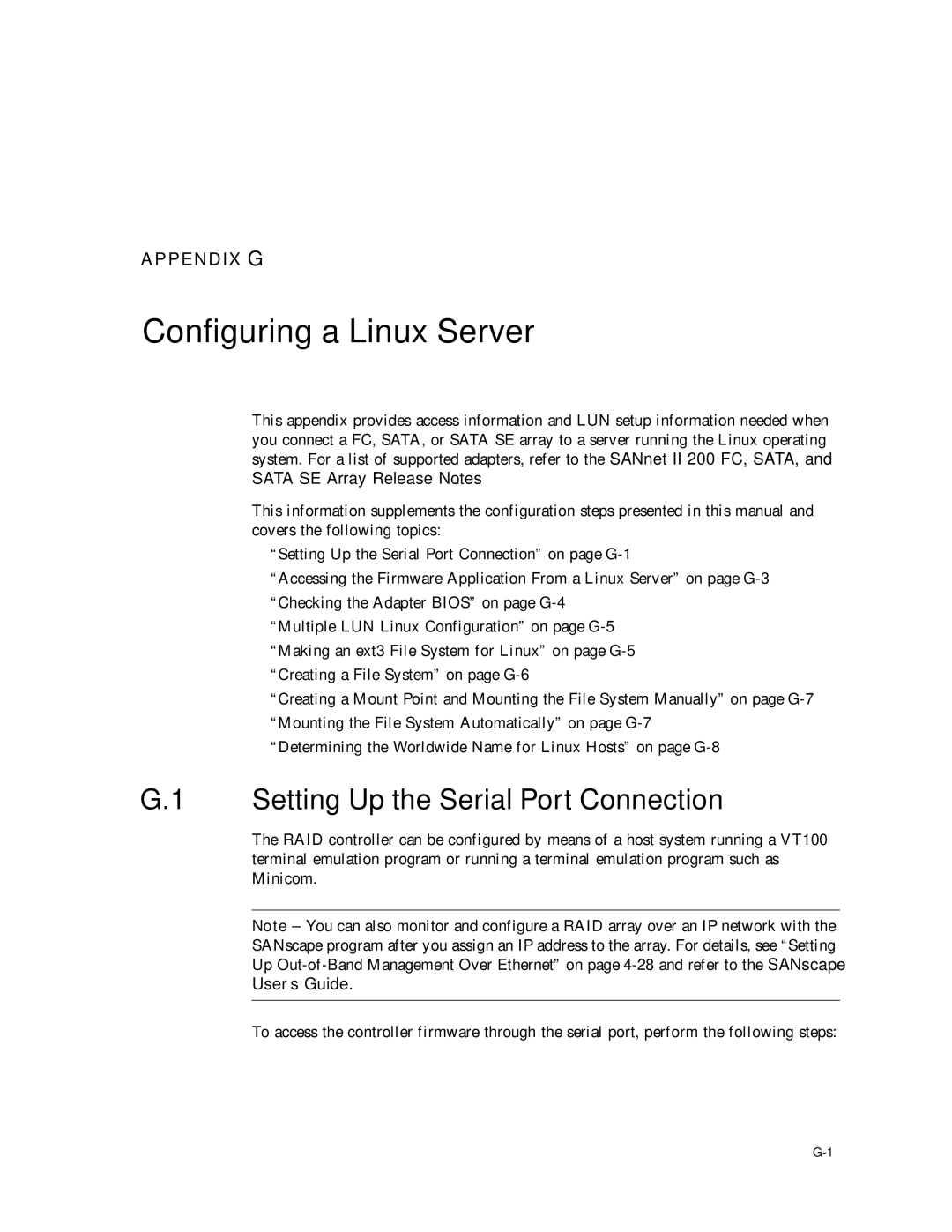 Dot Hill Systems II 200 FC service manual Configuring a Linux Server, Setting Up the Serial Port Connection 