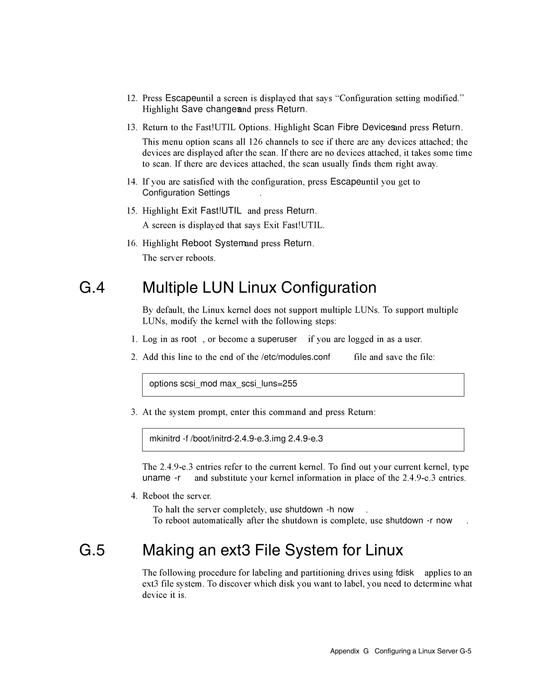 Dot Hill Systems II 200 FC service manual Multiple LUN Linux Configuration, Making an ext3 File System for Linux 