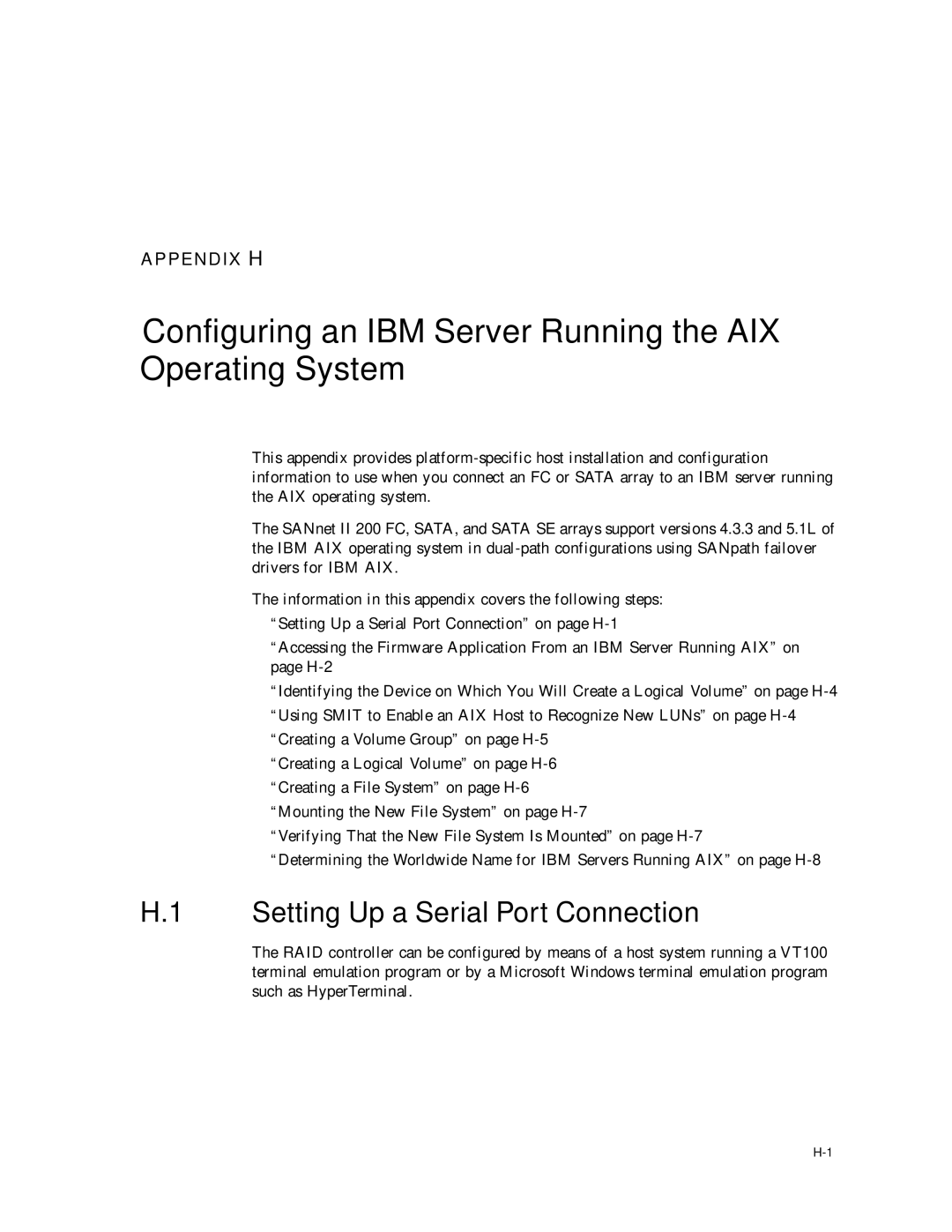 Dot Hill Systems II 200 FC Configuring an IBM Server Running the AIX Operating System, Setting Up a Serial Port Connection 