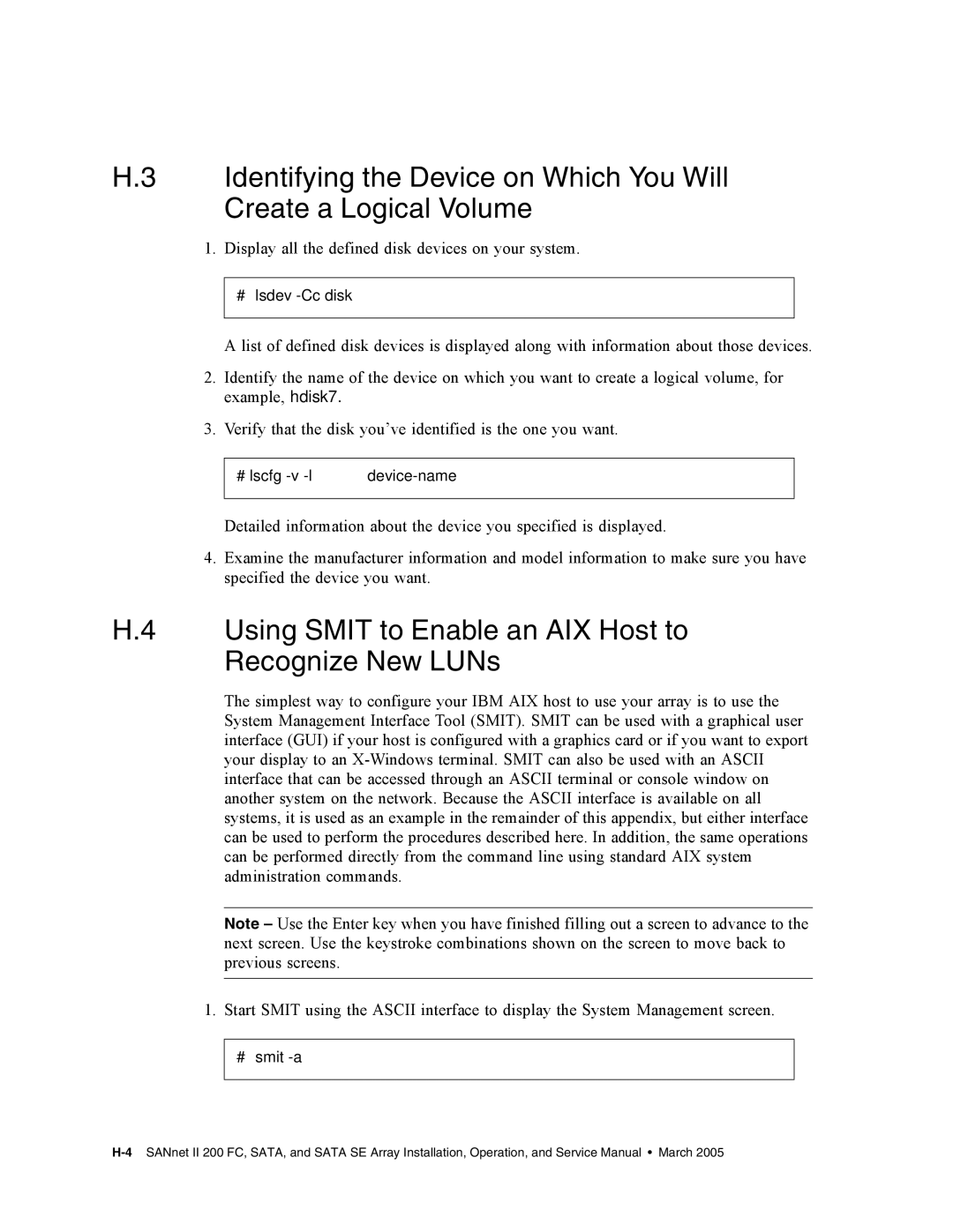 Dot Hill Systems II 200 FC service manual Using Smit to Enable an AIX Host to Recognize New LUNs 