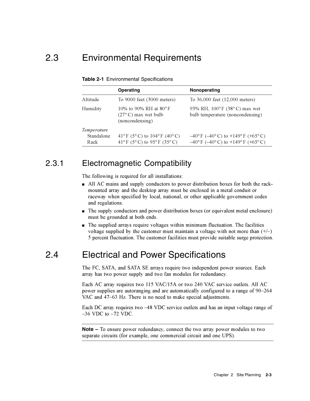 Dot Hill Systems II 200 FC Environmental Requirements, Electrical and Power Specifications, Electromagnetic Compatibility 