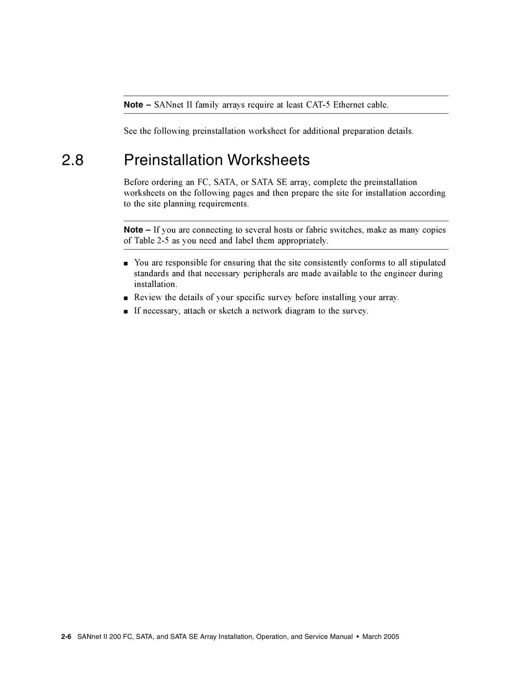 Dot Hill Systems II 200 FC service manual Preinstallation Worksheets 