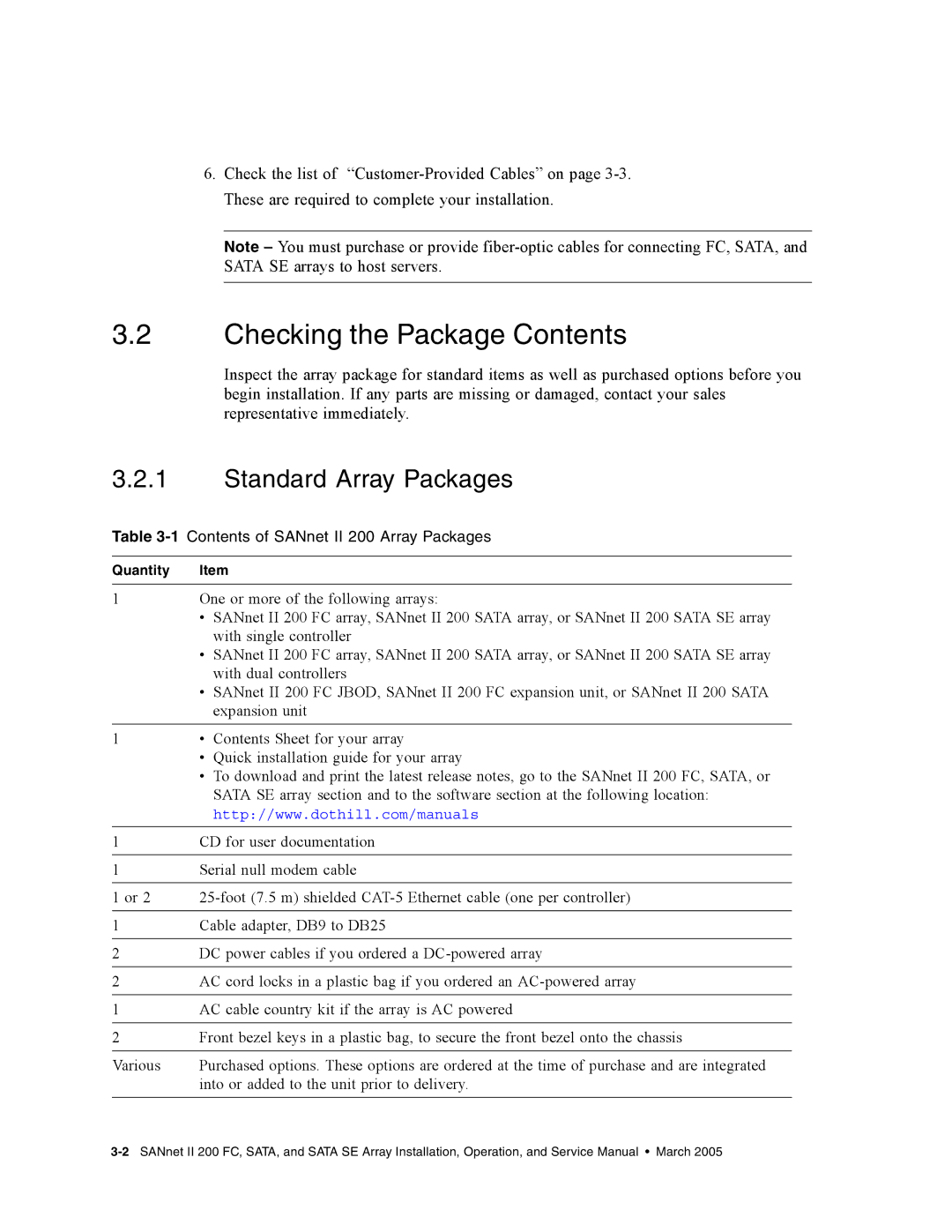 Dot Hill Systems II 200 FC service manual Checking the Package Contents 