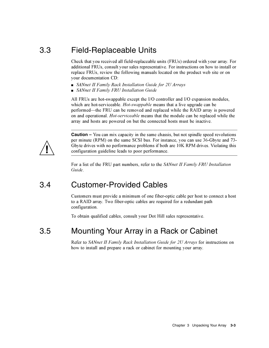 Dot Hill Systems II 200 FC service manual Customer-Provided Cables, Mounting Your Array in a Rack or Cabinet 