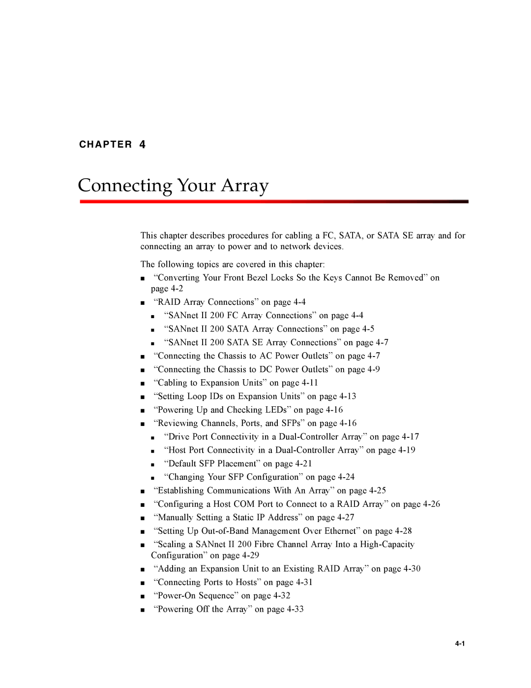 Dot Hill Systems II 200 FC service manual Connecting Your Array 