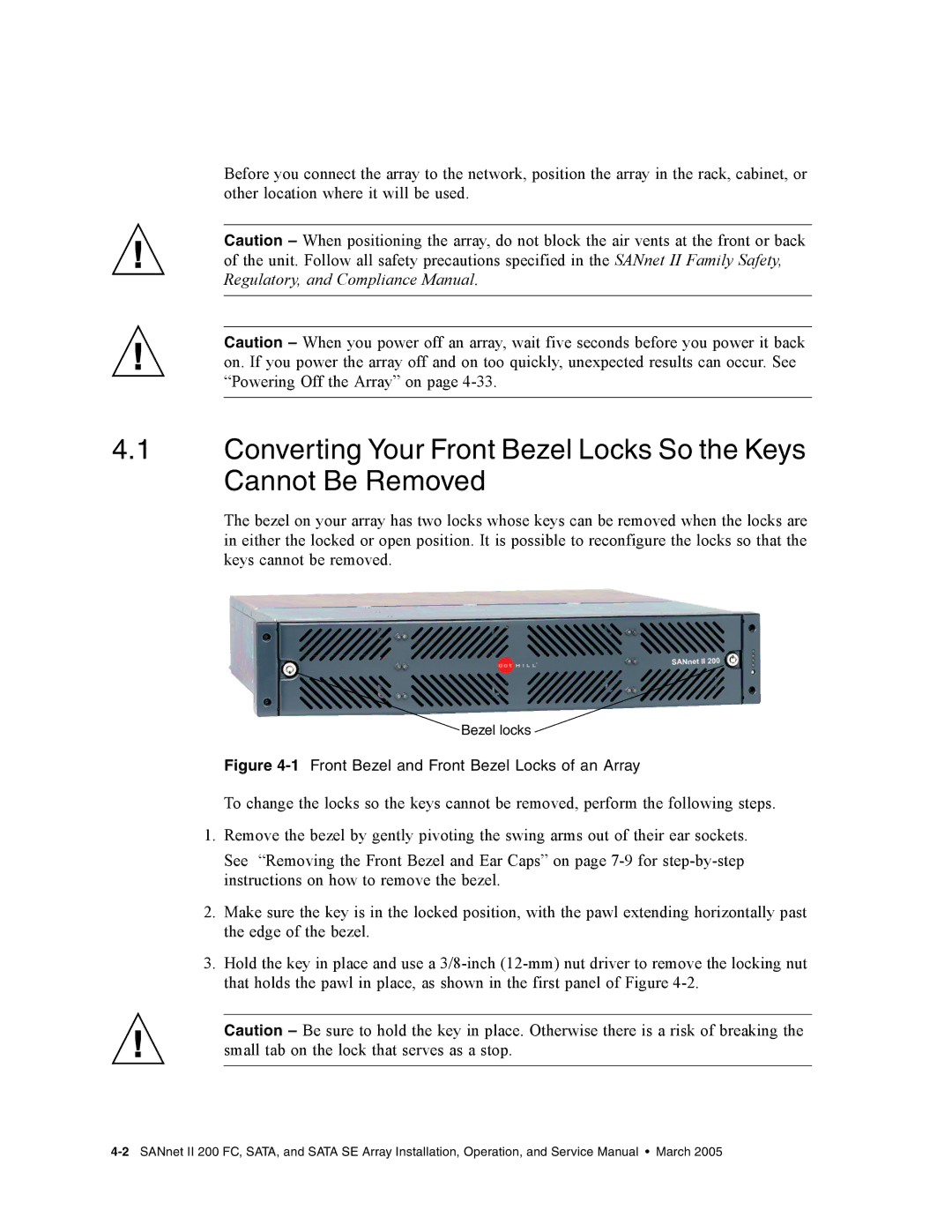 Dot Hill Systems II 200 FC service manual 1Front Bezel and Front Bezel Locks of an Array 