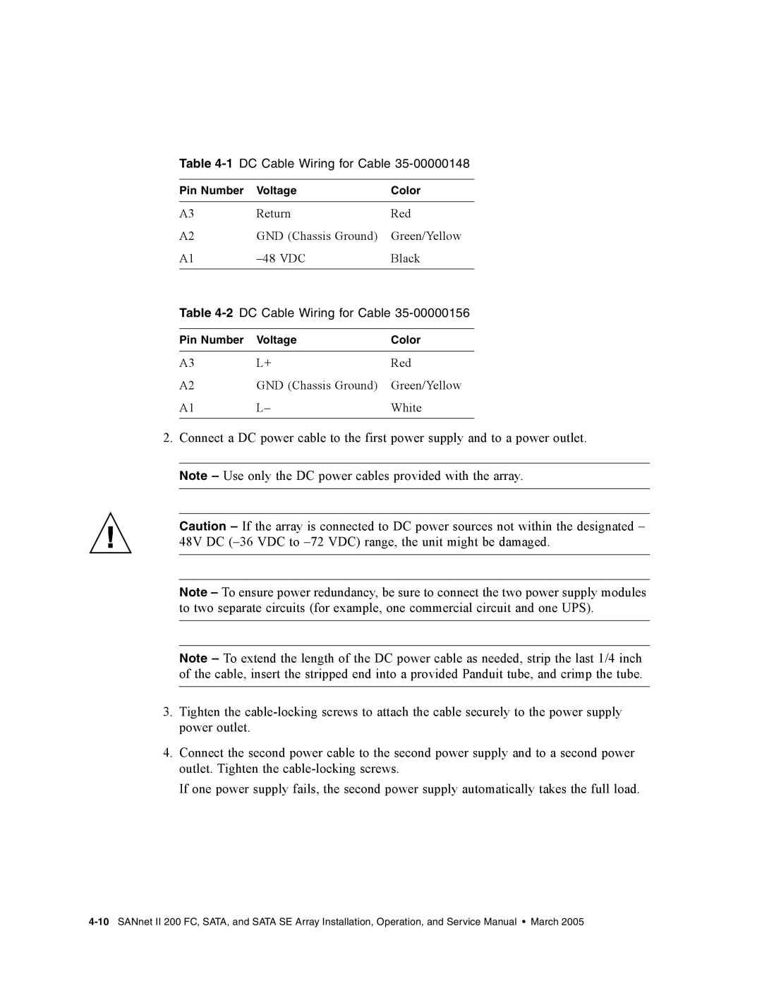 Dot Hill Systems II 200 FC service manual 1DC Cable Wiring for Cable, 2DC Cable Wiring for Cable 