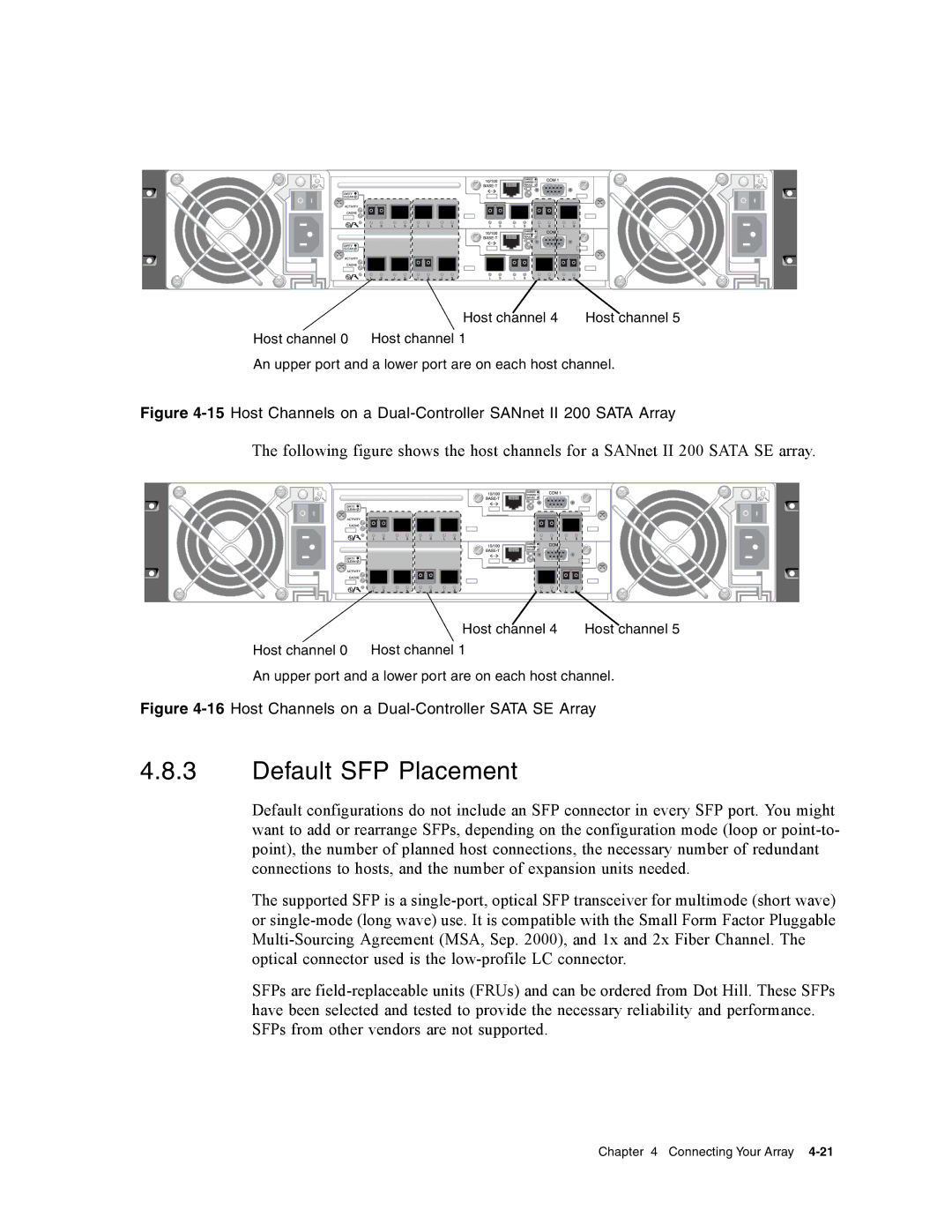 Dot Hill Systems II 200 FC service manual Default SFP Placement, 16Host Channels on a Dual-Controller Sata SE Array 