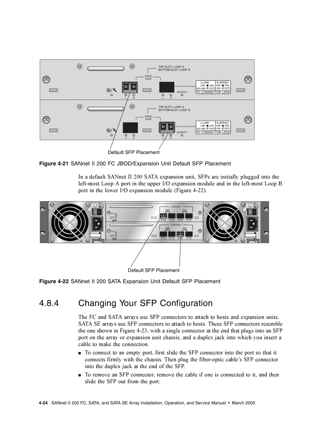 Dot Hill Systems Changing Your SFP Configuration, 21SANnet II 200 FC JBOD/Expansion Unit Default SFP Placement 