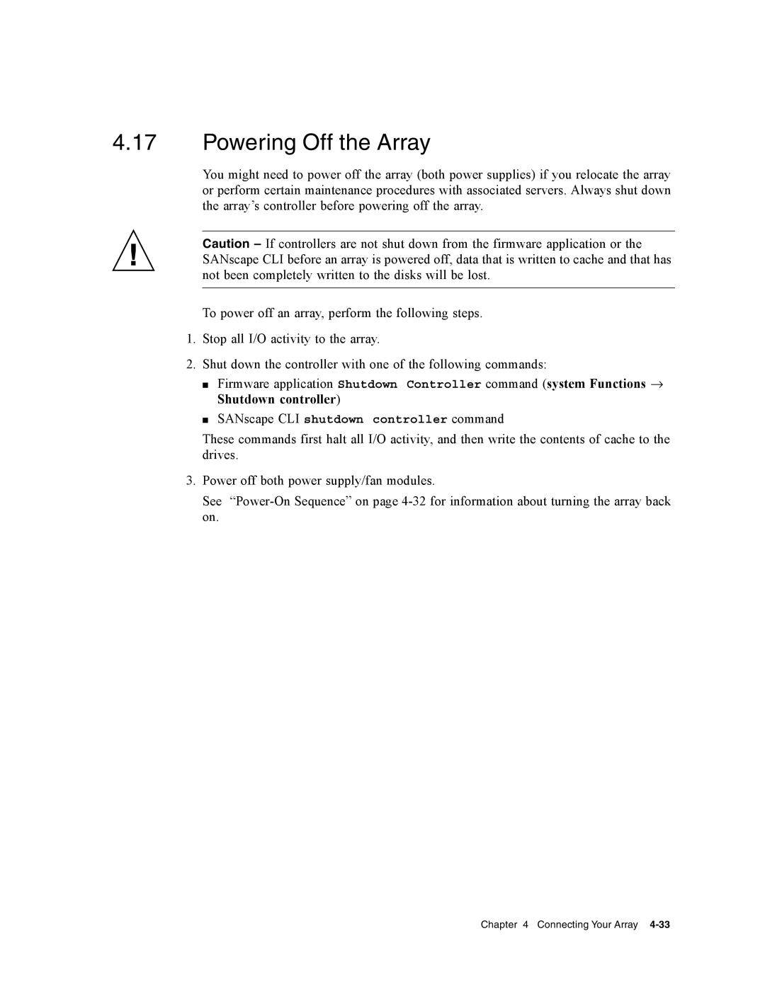 Dot Hill Systems II 200 FC service manual Powering Off the Array 