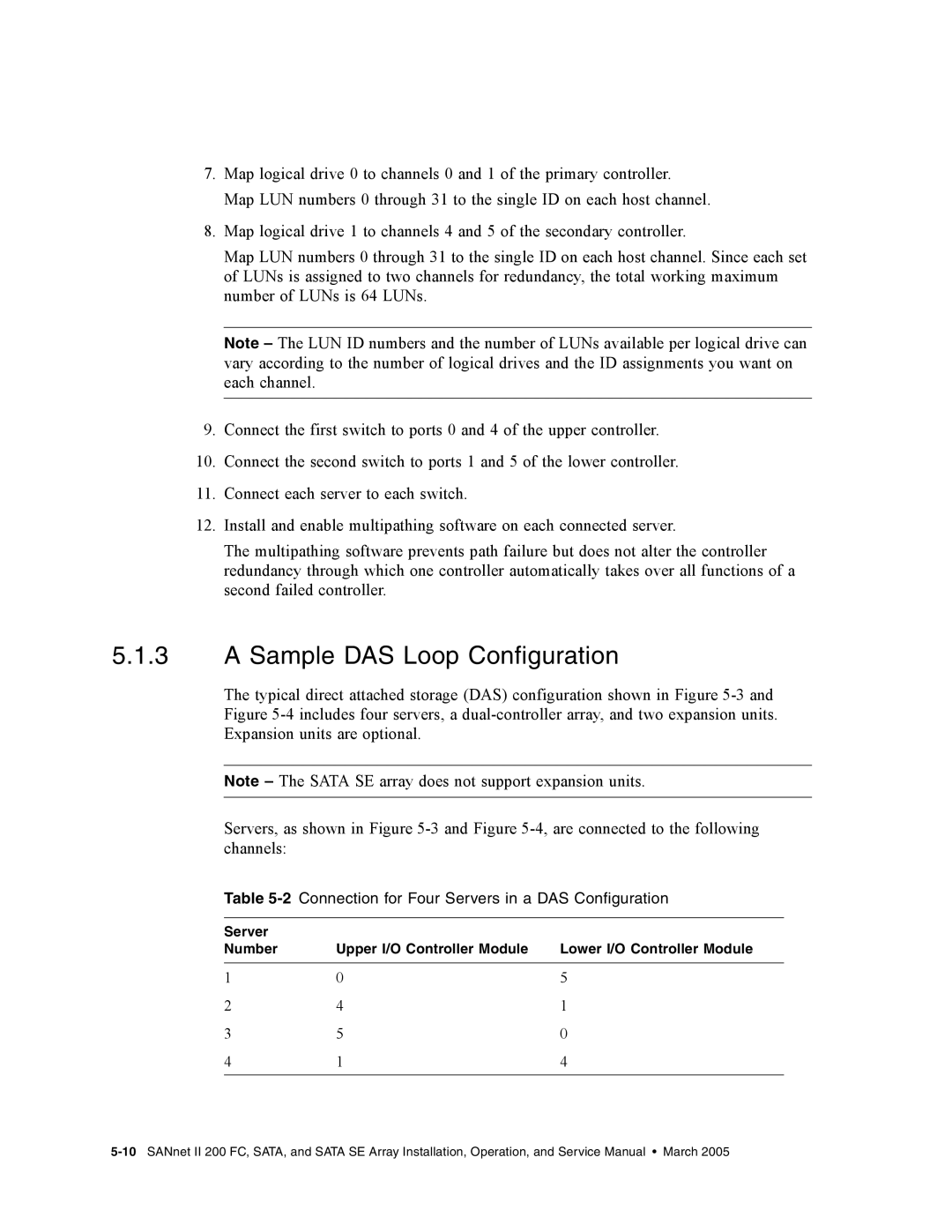 Dot Hill Systems II 200 FC Sample DAS Loop Configuration, 2Connection for Four Servers in a DAS Configuration 