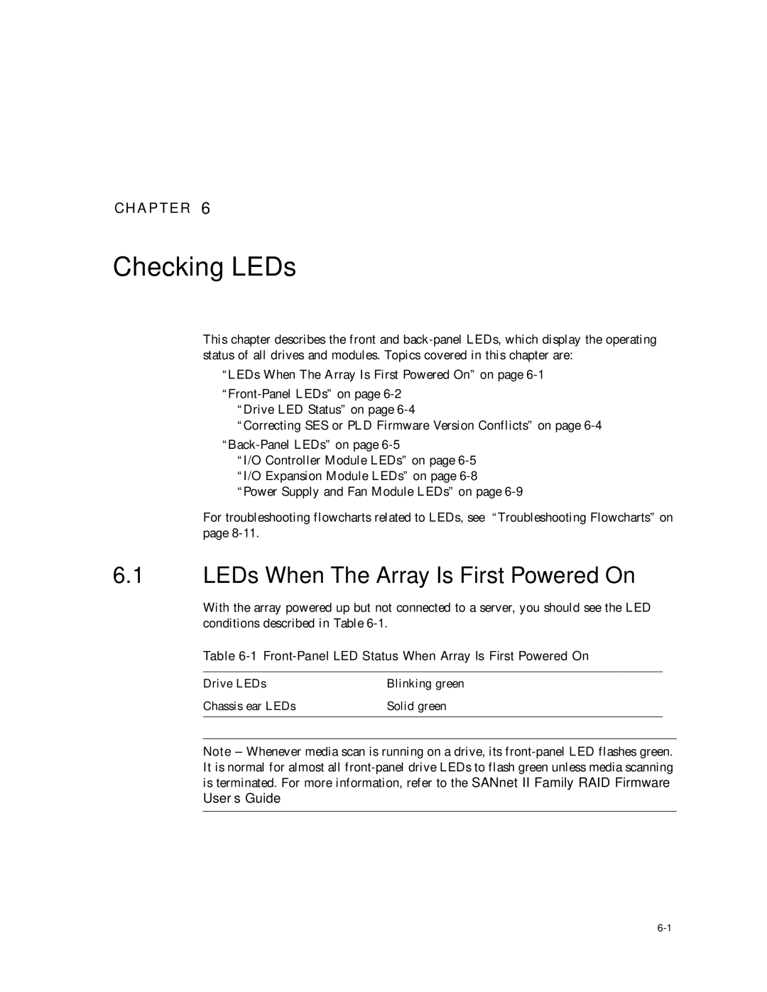 Dot Hill Systems II 200 FC service manual Checking LEDs, LEDs When The Array Is First Powered On 