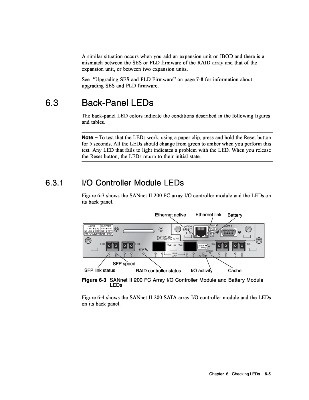 Dot Hill Systems II 200 FC service manual Back-Panel LEDs, 6.3.1 I/O Controller Module LEDs 
