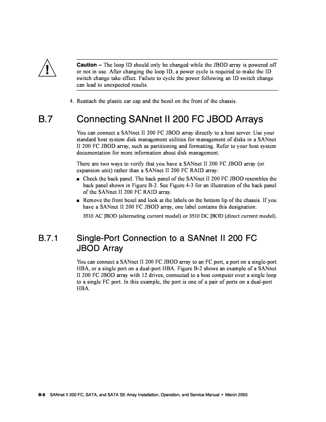 Dot Hill Systems service manual B.7 Connecting SANnet II 200 FC JBOD Arrays 