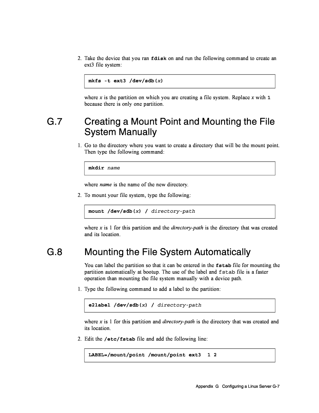 Dot Hill Systems II 200 FC service manual G.7 Creating a Mount Point and Mounting the File System Manually 